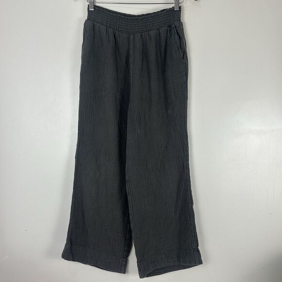 Faherty Dream 100% Organic Cotton Gauze Wide Leg Pants in Washed Black Women's M - Picture 2 of 11